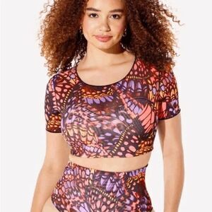 Yitty Shapewear Mesh Me Smoothing Midi Top Butterfly Print
